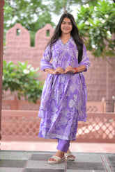 Arihantam Lilac Whisper Cotton Anarkali 3-Piece Set